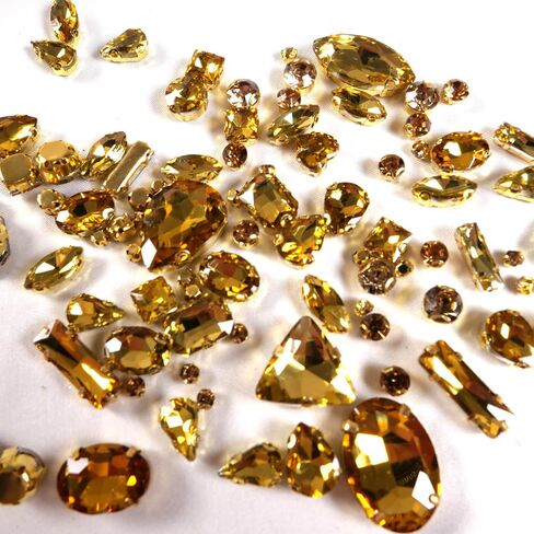 Gold Sew on Rhinestones 260 PCS Mixed Shapes Gold Glass Rhinestones Sew on Crystal Gems Mental Flatback with Gold Claw for Jewelry Crafts Clothes Shoes Costume Garment in Kuwait