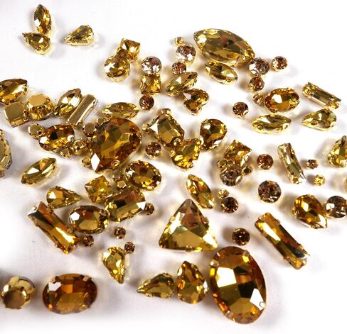 Gold Sew on Rhinestones 260 PCS Mixed Shapes Gold Glass Rhinestones Sew on Crystal Gems Mental Flatback with Gold Claw for Jewelry Crafts Clothes Shoes Costume Garment in Kuwait