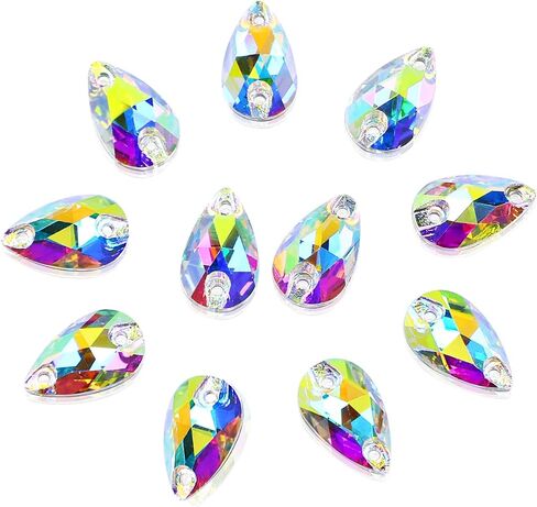 Sew On Rhinestone, AB Faceted Drop Shape Sewing Beads Crystal Sew Flat-Back Glass Rhinestones Crystal Gems Dress Accessories for Costume, Clothes, Garments, DIY Crafts 12 * 7 in Saudi Arabia
