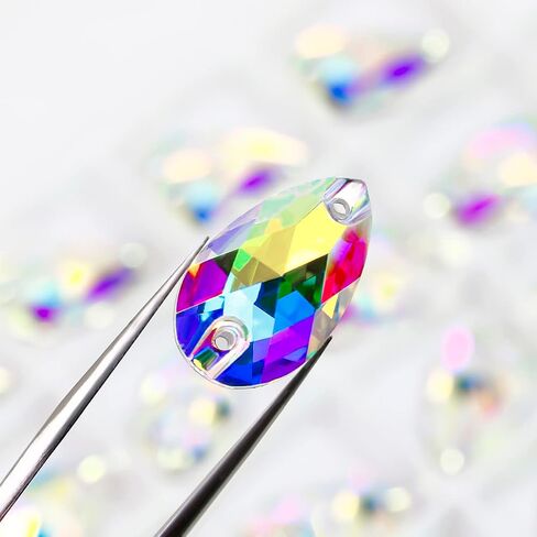 Sew On Rhinestone, AB Faceted Drop Shape Sewing Beads Crystal Sew Flat-Back Glass Rhinestones Crystal Gems Dress Accessories for Costume, Clothes, Garments, DIY Crafts 12 * 7 in Saudi Arabia