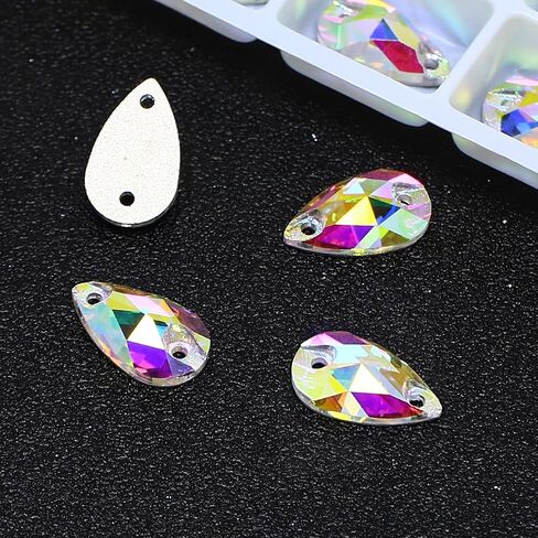 Sew On Rhinestone, AB Faceted Drop Shape Sewing Beads Crystal Sew Flat-Back Glass Rhinestones Crystal Gems Dress Accessories for Costume, Clothes, Garments, DIY Crafts 12 * 7 in Saudi Arabia