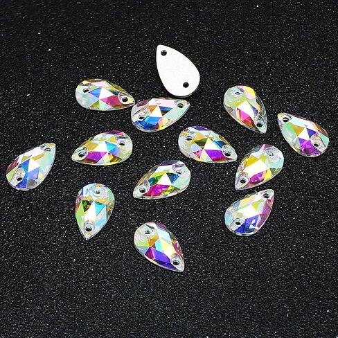Sew On Rhinestone, AB Faceted Drop Shape Sewing Beads Crystal Sew Flat-Back Glass Rhinestones Crystal Gems Dress Accessories for Costume, Clothes, Garments, DIY Crafts 12 * 7 in Saudi Arabia
