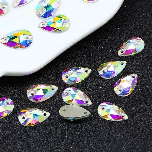 Sew On Rhinestone, AB Faceted Drop Shape Sewing Beads Crystal Sew Flat-Back Glass Rhinestones Crystal Gems Dress Accessories for Costume, Clothes, Garments, DIY Crafts 12 * 7 in Saudi Arabia