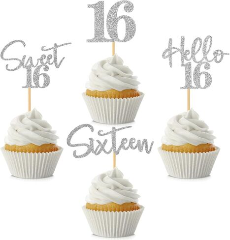 48PCS 18th Birthday Cupcake Toppers Hello18 Glitter 18 and Fabulous Eighteen Cake Topper 18 Years Old Cupcake Picks for Boy Girl Happy 18th Birthday Party Cake Decorations Supplies, Silver in Kuwait