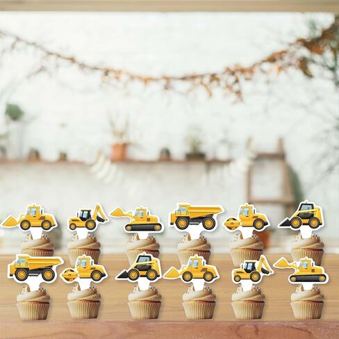 36Pcs Construction Cupcake Toppers Construction Birthday Party Cake Decorations Dump Truck Excavator Tractor Party Cake Toppers for Construction Theme Baby Shower Kids Birthday Party Favors in Saudi Arabia