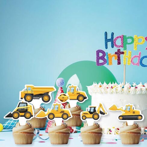 36Pcs Construction Cupcake Toppers Construction Birthday Party Cake Decorations Dump Truck Excavator Tractor Party Cake Toppers for Construction Theme Baby Shower Kids Birthday Party Favors in Saudi Arabia