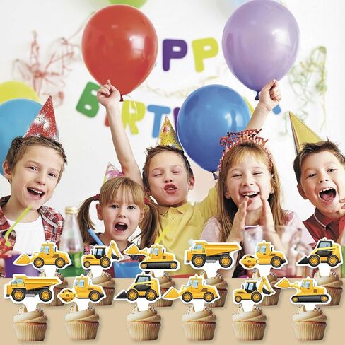 36Pcs Construction Cupcake Toppers Construction Birthday Party Cake Decorations Dump Truck Excavator Tractor Party Cake Toppers for Construction Theme Baby Shower Kids Birthday Party Favors in Saudi Arabia