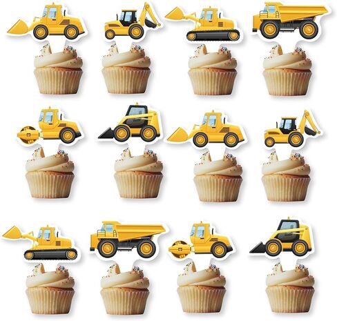 36Pcs Construction Cupcake Toppers Construction Birthday Party Cake Decorations Dump Truck Excavator Tractor Party Cake Toppers for Construction Theme Baby Shower Kids Birthday Party Favors in Saudi Arabia