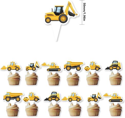 36Pcs Construction Cupcake Toppers Construction Birthday Party Cake Decorations Dump Truck Excavator Tractor Party Cake Toppers for Construction Theme Baby Shower Kids Birthday Party Favors in Saudi Arabia