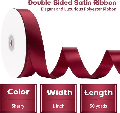 Burgundy Ribbon 1 Inch Maroon Ribbon Double Faced Burgundy Satin Ribbon 50Yds Burgundy Silk Ribbon Thick Dark Wine Red Ribbon for Gift Wrapping Flower Bouquet Wedding Invitations Hair Bows Crafts in Kuwait