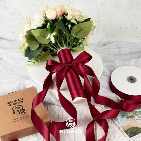 Burgundy Ribbon 1 Inch Maroon Ribbon Double Faced Burgundy Satin Ribbon 50Yds Burgundy Silk Ribbon Thick Dark Wine Red Ribbon for Gift Wrapping Flower Bouquet Wedding Invitations Hair Bows Crafts in Kuwait