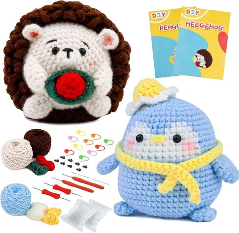 2 Set Crochet Kits, DIY Crochet Kit For Beginners, Cute Animal Kit Hedgehog and Rabbit Starter Pack With Yarn Balls, Crochet Hooks, Stitch Markers, Needles, Instruction, Accessories Kit for Beginners in Saudi Arabia