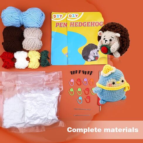 2 Set Crochet Kits, DIY Crochet Kit For Beginners, Cute Animal Kit Hedgehog and Rabbit Starter Pack With Yarn Balls, Crochet Hooks, Stitch Markers, Needles, Instruction, Accessories Kit for Beginners in Saudi Arabia