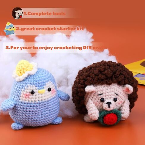 2 Set Crochet Kits, DIY Crochet Kit For Beginners, Cute Animal Kit Hedgehog and Rabbit Starter Pack With Yarn Balls, Crochet Hooks, Stitch Markers, Needles, Instruction, Accessories Kit for Beginners in Saudi Arabia
