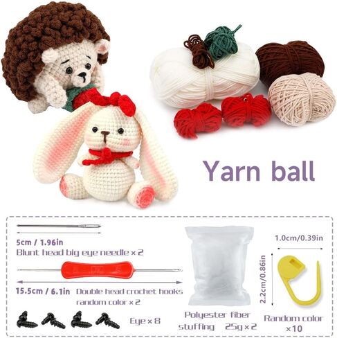 2 Set Crochet Kits, DIY Crochet Kit For Beginners, Cute Animal Kit Hedgehog and Rabbit Starter Pack With Yarn Balls, Crochet Hooks, Stitch Markers, Needles, Instruction, Accessories Kit for Beginners in Saudi Arabia