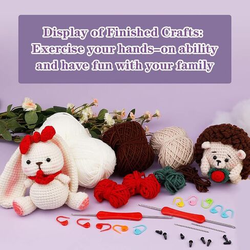 2 Set Crochet Kits, DIY Crochet Kit For Beginners, Cute Animal Kit Hedgehog and Rabbit Starter Pack With Yarn Balls, Crochet Hooks, Stitch Markers, Needles, Instruction, Accessories Kit for Beginners in Saudi Arabia