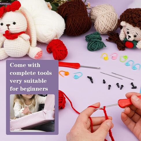 2 Set Crochet Kits, DIY Crochet Kit For Beginners, Cute Animal Kit Hedgehog and Rabbit Starter Pack With Yarn Balls, Crochet Hooks, Stitch Markers, Needles, Instruction, Accessories Kit for Beginners in Saudi Arabia