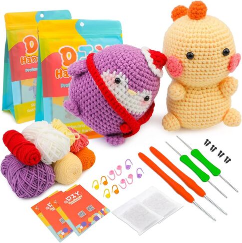 2 Set Crochet Kits, DIY Crochet Kit For Beginners, Cute Animal Kit Hedgehog and Rabbit Starter Pack With Yarn Balls, Crochet Hooks, Stitch Markers, Needles, Instruction, Accessories Kit for Beginners in Saudi Arabia