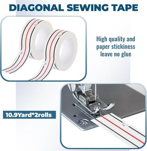 Threlaco 3 Pcs Magnetic Seam Guide for Sewing Machine(1) 1/4" Seam Diagonal Seam Tapes 10yard Each Roll(2), Sewing Supplies Magnetic Sewing Guide Sewing Accessories with Bias Tape Maker in Saudi Arabia