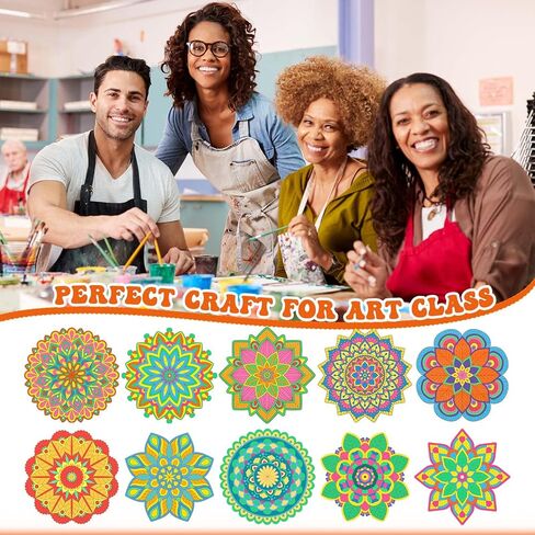 Vercraft 28 Pcs Wooden Mandala Painting Set 10 Unfinished Wood Cutouts with 18 Colored Pencil for Making Kit Mandala Crafts for Painting DIY Crafts Home Decors(Classic Style) in Kuwait