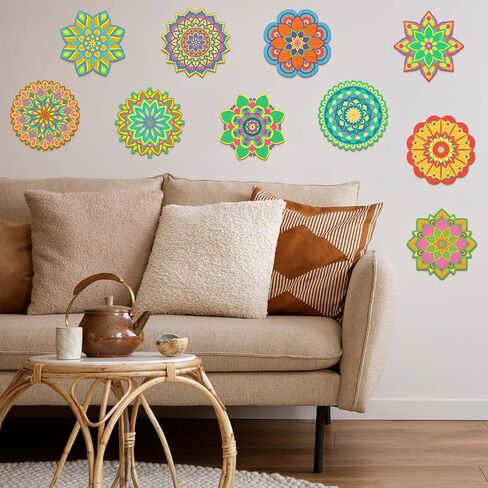 Vercraft 28 Pcs Wooden Mandala Painting Set 10 Unfinished Wood Cutouts with 18 Colored Pencil for Making Kit Mandala Crafts for Painting DIY Crafts Home Decors(Classic Style) in Kuwait