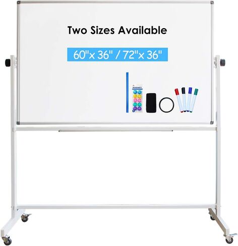DEVELOP Magnetic Mobile White Board with Stand, 60 x 36 Inches, Large Rolling Double Sided Dry Erase Board on Wheels, Writing Standing Whiteboard Easel Easy Flip for Home, Office & School in Saudi Arabia