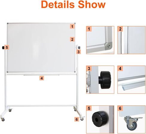 DEVELOP Magnetic Mobile White Board with Stand, 60 x 36 Inches, Large Rolling Double Sided Dry Erase Board on Wheels, Writing Standing Whiteboard Easel Easy Flip for Home, Office & School in Saudi Arabia