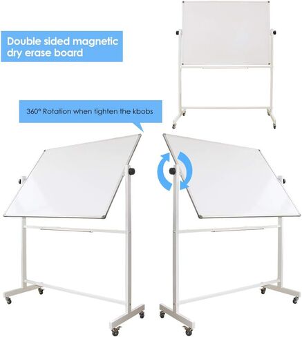 DEVELOP Magnetic Mobile White Board with Stand, 60 x 36 Inches, Large Rolling Double Sided Dry Erase Board on Wheels, Writing Standing Whiteboard Easel Easy Flip for Home, Office & School in Saudi Arabia