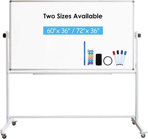 DEVELOP Magnetic Mobile White Board with Stand, 60 x 36 Inches, Large Rolling Double Sided Dry Erase Board on Wheels, Writing Standing Whiteboard Easel Easy Flip for Home, Office & School in Saudi Arabia