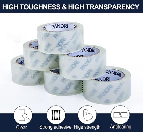 PANDRI Packing Tape, 12 Rolls Heavy Duty Clear Packaging Tape for Shipping Packaging Moving Sealing, 1.88 inches Wide, 65 Yards Per Roll, Total 780 Yards in Saudi Arabia