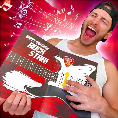 Interactive Music Birthday Card Electric Guitar - Musical Birthday Cards for Men, Unique Gift for Guitar Players, Musician Friends & Son, 'Smoke on The Water' Playable Instrument Card (Black Lg) in Saudi Arabia