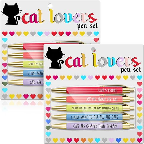 10 Pcs Pet Lovers Pens, Cat Dog Lovers Ballpoint Pens Cat Lovers Pens Set with Funny Phrase, Black Ballpoint Pens for Everyday Use, Cute Gifts for Him Her Who Loves Cats Dogs Pets Animals (Cat) in Saudi Arabia
