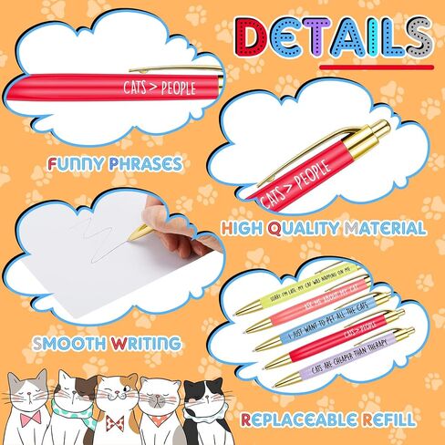 10 Pcs Pet Lovers Pens, Cat Dog Lovers Ballpoint Pens Cat Lovers Pens Set with Funny Phrase, Black Ballpoint Pens for Everyday Use, Cute Gifts for Him Her Who Loves Cats Dogs Pets Animals (Cat) in Saudi Arabia