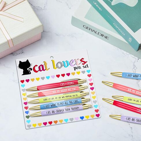 10 Pcs Pet Lovers Pens, Cat Dog Lovers Ballpoint Pens Cat Lovers Pens Set with Funny Phrase, Black Ballpoint Pens for Everyday Use, Cute Gifts for Him Her Who Loves Cats Dogs Pets Animals (Cat) in Saudi Arabia