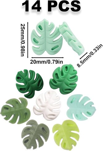 14PCS Turtle Leaf Silicone Beads, Cartoon Turtle Leaf Silicone Focal Beads, Green Plant Silicone Beads for Keychain Making, Loose Beads Bulk for Pens DIY Handicrafts Necklace Bracelet Lanyard Pendants in Saudi Arabia
