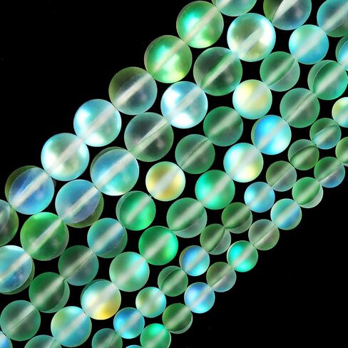 Matte White Aurora Crystal Glass Beads, 8MM Frosted Glitter Shining Mermaid Round Loose Beads, Rainbow Holographic Synthetic Moonstone for Jewelry Making DIY Bracelet in Kuwait