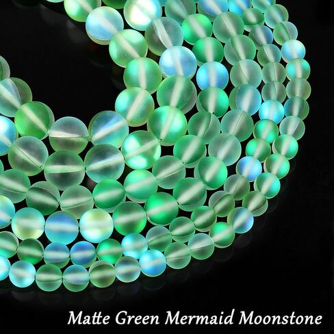 Matte White Aurora Crystal Glass Beads, 8MM Frosted Glitter Shining Mermaid Round Loose Beads, Rainbow Holographic Synthetic Moonstone for Jewelry Making DIY Bracelet in Kuwait