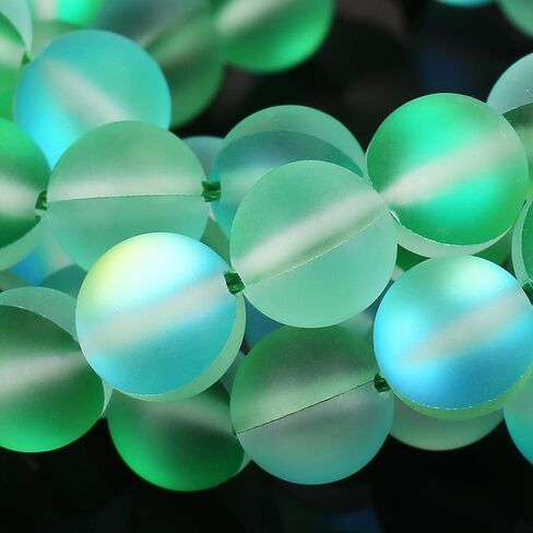 Matte White Aurora Crystal Glass Beads, 8MM Frosted Glitter Shining Mermaid Round Loose Beads, Rainbow Holographic Synthetic Moonstone for Jewelry Making DIY Bracelet in Kuwait