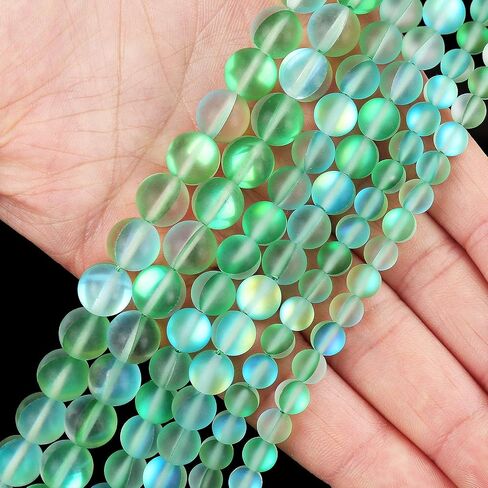 Matte White Aurora Crystal Glass Beads, 8MM Frosted Glitter Shining Mermaid Round Loose Beads, Rainbow Holographic Synthetic Moonstone for Jewelry Making DIY Bracelet in Kuwait