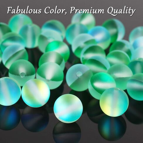 Matte White Aurora Crystal Glass Beads, 8MM Frosted Glitter Shining Mermaid Round Loose Beads, Rainbow Holographic Synthetic Moonstone for Jewelry Making DIY Bracelet in Kuwait