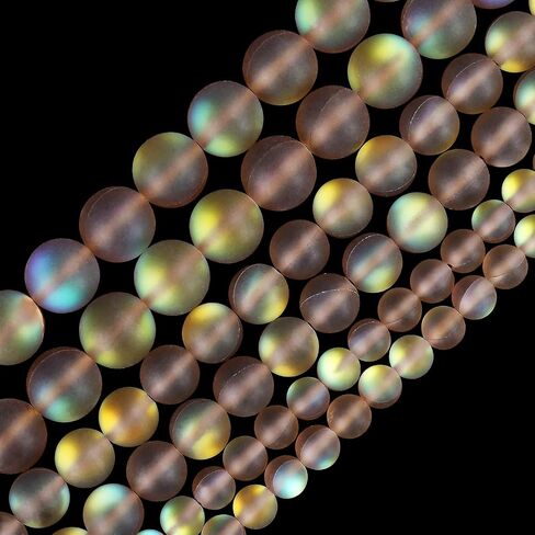 Matte White Aurora Crystal Glass Beads, 8MM Frosted Glitter Shining Mermaid Round Loose Beads, Rainbow Holographic Synthetic Moonstone for Jewelry Making DIY Bracelet in Kuwait