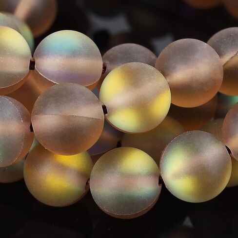 Matte White Aurora Crystal Glass Beads, 8MM Frosted Glitter Shining Mermaid Round Loose Beads, Rainbow Holographic Synthetic Moonstone for Jewelry Making DIY Bracelet in Kuwait