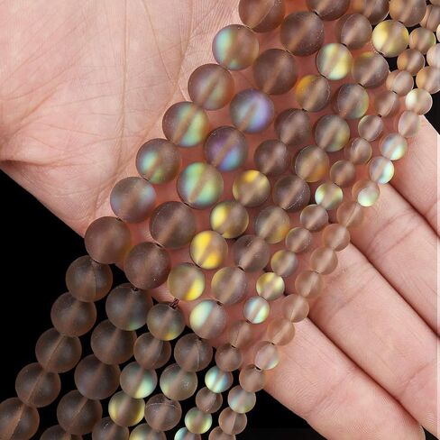 Matte White Aurora Crystal Glass Beads, 8MM Frosted Glitter Shining Mermaid Round Loose Beads, Rainbow Holographic Synthetic Moonstone for Jewelry Making DIY Bracelet in Kuwait
