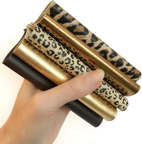 Genuine Leather Craft Sheets 5 Pack, 5x5 in (12x12 cm) - Pink, Blue, Orange + Gold & Silver Snake Print in Kuwait