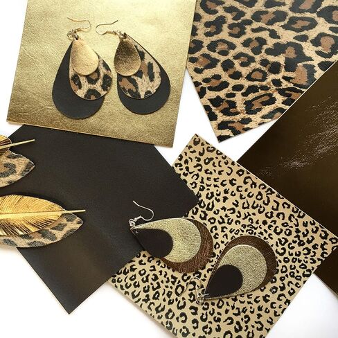 Genuine Leather Craft Sheets 5 Pack, 5x5 in (12x12 cm) - Pink, Blue, Orange + Gold & Silver Snake Print in Kuwait