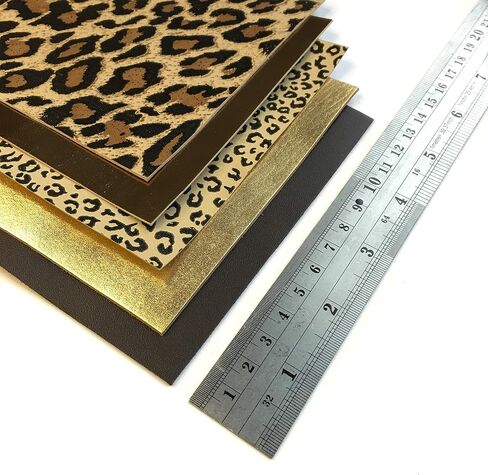 Genuine Leather Craft Sheets 5 Pack, 5x5 in (12x12 cm) - Pink, Blue, Orange + Gold & Silver Snake Print in Kuwait
