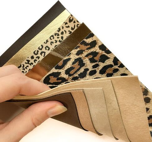 Genuine Leather Craft Sheets 5 Pack, 5x5 in (12x12 cm) - Pink, Blue, Orange + Gold & Silver Snake Print in Kuwait