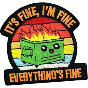 1pcs Funny I'm Fine Fire Embroidery Patch,Morale Patches Hook and Loop Repair Applique Military Accessories for Backpacks, Dog Harnesses, Army Vests, Jackets, Hats, Helmets