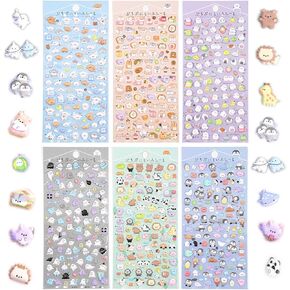 Cute Mini Fluffy Stickers, Animal Stickers, Headphone Decoration Stickers, Mini 3D Stickers for Children and Adults, Including Cats, Bears, Elves, Lions, Penguins, Fruit, Bread, Etc., Fun Stickers