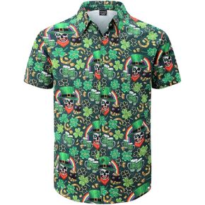 Fashonal Men's Party Print Button Down Collared Short Sleeve Casual Shirt